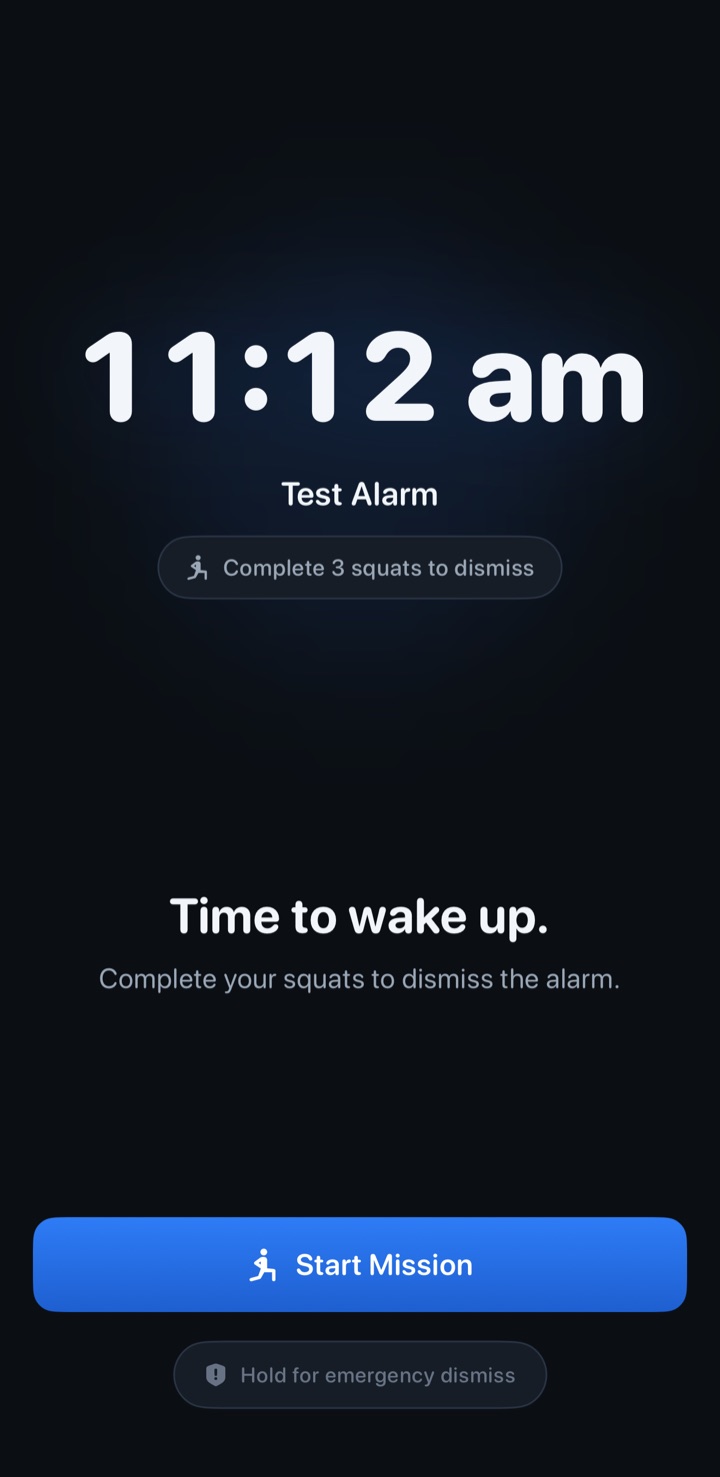 Waiker alarm ringing, only dismissable with squats